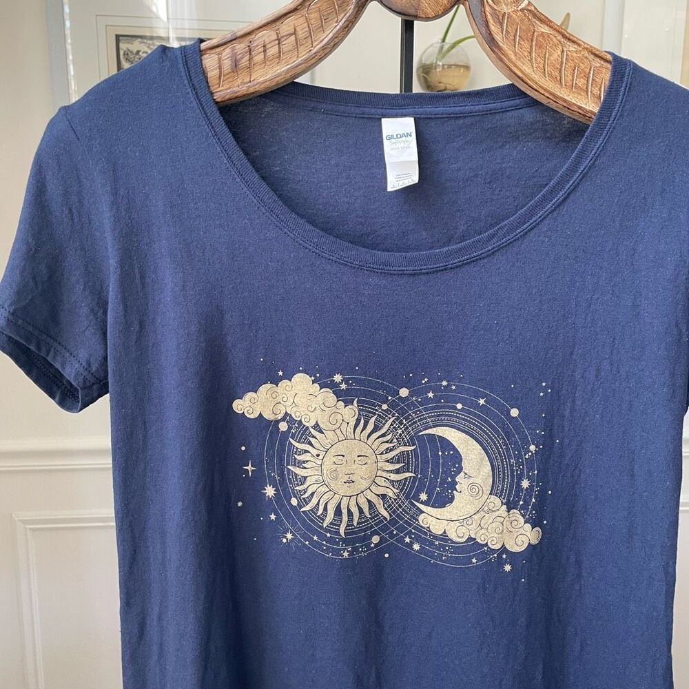 Gildan Celestial Sun Moon Cloud Blue Gold L